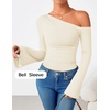 image:imageZESICA Womens Off Shoulder Bell Long Sleeve Going Out TopsBeige