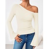 image:imageZESICA Womens Off Shoulder Bell Long Sleeve Going Out TopsBeige