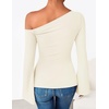 image:imageZESICA Womens Off Shoulder Bell Long Sleeve Going Out TopsBeige