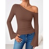 image:imageZESICA Womens Off Shoulder Bell Long Sleeve Going Out TopsBrown