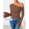image:imageZESICA Womens Off Shoulder Bell Long Sleeve Going Out TopsBrown