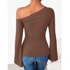 image:imageZESICA Womens Off Shoulder Bell Long Sleeve Going Out TopsBrown