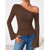 image:imageZESICA Womens Off Shoulder Bell Long Sleeve Going Out TopsCoffee