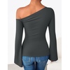image:imageZESICA Womens Off Shoulder Bell Long Sleeve Going Out TopsDarkgrey