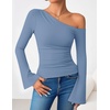 image:imageZESICA Womens Off Shoulder Bell Long Sleeve Going Out TopsDustyblue
