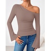 image:imageZESICA Womens Off Shoulder Bell Long Sleeve Going Out TopsLightkhaki