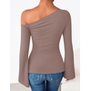 image:imageZESICA Womens Off Shoulder Bell Long Sleeve Going Out TopsLightkhaki