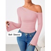 image:imageZESICA Womens Off Shoulder Bell Long Sleeve Going Out TopsLightpink