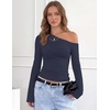 image:imageZESICA Womens Off Shoulder Bell Long Sleeve Going Out TopsNavy