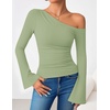 image:imageZESICA Womens Off Shoulder Bell Long Sleeve Going Out TopsPeagreen