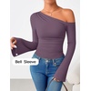 image:imageZESICA Womens Off Shoulder Bell Long Sleeve Going Out TopsPurple