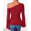 image:imageZESICA Womens Off Shoulder Bell Long Sleeve Going Out TopsRed