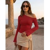 image:imageZESICA Womens Off Shoulder Bell Long Sleeve Going Out TopsRed