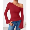 image:imageZESICA Womens Off Shoulder Bell Long Sleeve Going Out TopsRed