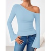 image:imageZESICA Womens Off Shoulder Bell Long Sleeve Going Out TopsSky