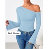 image:imageZESICA Womens Off Shoulder Bell Long Sleeve Going Out TopsSky
