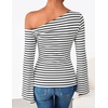image:imageZESICA Womens Off Shoulder Bell Long Sleeve Going Out TopsStripedcream