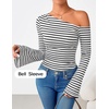 image:imageZESICA Womens Off Shoulder Bell Long Sleeve Going Out TopsStripedcream