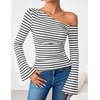 image:imageZESICA Womens Off Shoulder Bell Long Sleeve Going Out TopsStripedcream