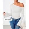 image:imageZESICA Womens Off Shoulder Bell Long Sleeve Going Out TopsWhite