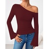 image:imageZESICA Womens Off Shoulder Bell Long Sleeve Going Out TopsWinered