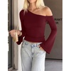 image:imageZESICA Womens Off Shoulder Bell Long Sleeve Going Out TopsWinered