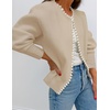 image:imageZESICA Womens Pearls Trim Open Front Cardigan SweaterApricot