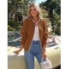 image:imageZESICA Womens Pearls Trim Open Front Cardigan SweaterBrown
