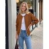 image:imageZESICA Womens Pearls Trim Open Front Cardigan SweaterBrown