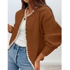 image:imageZESICA Womens Pearls Trim Open Front Cardigan SweaterBrown