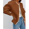 image:imageZESICA Womens Pearls Trim Open Front Cardigan SweaterBrown