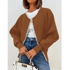 image:imageZESICA Womens Pearls Trim Open Front Cardigan SweaterBrown