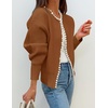image:imageZESICA Womens Pearls Trim Open Front Cardigan SweaterBrown