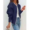 image:imageZESICA Womens Pearls Trim Open Front Cardigan SweaterDark Purple