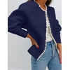 image:imageZESICA Womens Pearls Trim Open Front Cardigan SweaterDark Purple