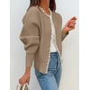 image:imageZESICA Womens Pearls Trim Open Front Cardigan SweaterKhaki