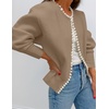 image:imageZESICA Womens Pearls Trim Open Front Cardigan SweaterKhaki