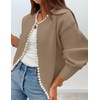 image:imageZESICA Womens Pearls Trim Open Front Cardigan SweaterKhaki