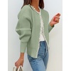 image:imageZESICA Womens Pearls Trim Open Front Cardigan SweaterPea Green