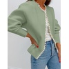 image:imageZESICA Womens Pearls Trim Open Front Cardigan SweaterPea Green