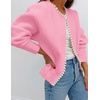 image:imageZESICA Womens Pearls Trim Open Front Cardigan SweaterPink