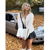 image:imageZESICA Womens Pearls Trim Open Front Cardigan SweaterWhite