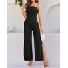 image:imageZESICA Womens Strapless Jumpsuit Casual Off Shoulder High Waist Wide Leg Side Slit Long Romper Playsuits with PocketsBlack