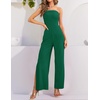 image:imageZESICA Womens Strapless Jumpsuit Casual Off Shoulder High Waist Wide Leg Side Slit Long Romper Playsuits with PocketsDarkgreen
