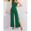 image:imageZESICA Womens Strapless Jumpsuit Casual Off Shoulder High Waist Wide Leg Side Slit Long Romper Playsuits with PocketsDarkgreen