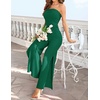image:imageZESICA Womens Strapless Jumpsuit Casual Off Shoulder High Waist Wide Leg Side Slit Long Romper Playsuits with PocketsDarkgreen