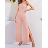 image:imageZESICA Womens Strapless Jumpsuit Casual Off Shoulder High Waist Wide Leg Side Slit Long Romper Playsuits with PocketsDustypink