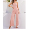 image:imageZESICA Womens Strapless Jumpsuit Casual Off Shoulder High Waist Wide Leg Side Slit Long Romper Playsuits with PocketsDustypink