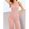 image:imageZESICA Womens Strapless Jumpsuit Casual Off Shoulder High Waist Wide Leg Side Slit Long Romper Playsuits with PocketsDustypink