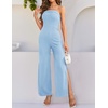 image:imageZESICA Womens Strapless Jumpsuit Casual Off Shoulder High Waist Wide Leg Side Slit Long Romper Playsuits with PocketsLightblue